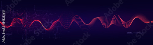 Digital Transformation Technology Halftone Wave Line Background, Data Science Ai Abstract Blue Flow Tech Pattern, Audio Sound Signal, Business Analytics Transform Process BG. Vector Illustration