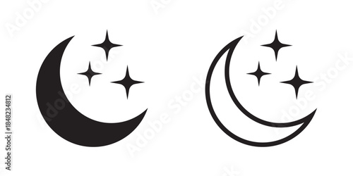 Crescent Moon and Stars Icons Set for Night Sky Design