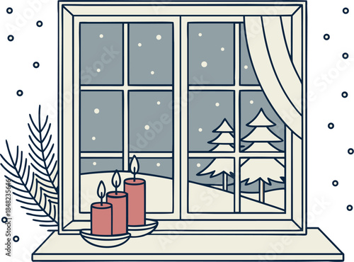 window in winter vector illustration 