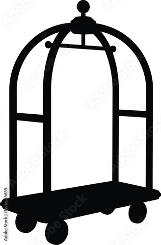 Hotel bellboy baggage cart, trolley vector illustration silhouette. 