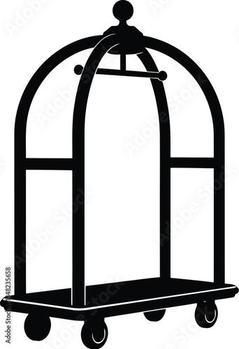 Hotel bellboy baggage cart, trolley vector illustration silhouette. 