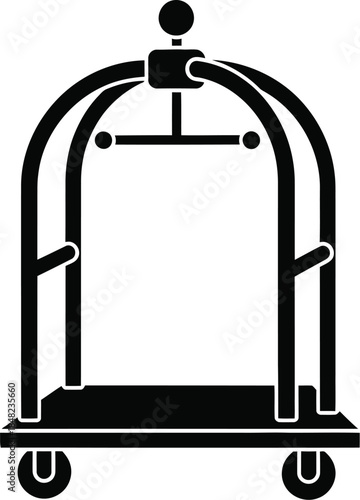 Hotel bellboy baggage cart, trolley vector illustration silhouette. 