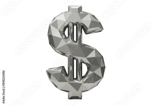 Polygonal silver dollar sign PNG isolated on transparent background, geometric money symbol for finance and investment