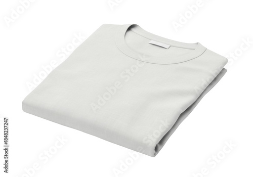 Folded white t-shirt isolated PNG on transparent background, casual apparel for fashion and everyday wear mockup