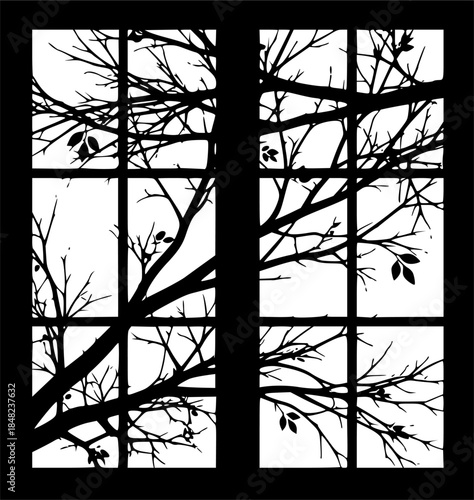 Silhouette of window and tree branches. Gobo mask.