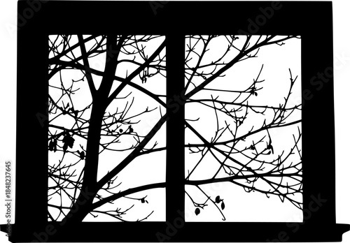 Silhouette of window and tree branches. Gobo mask.