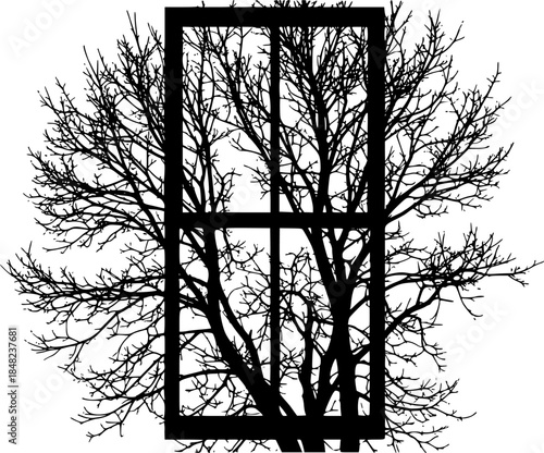 Silhouette of window and tree branches. Gobo mask.