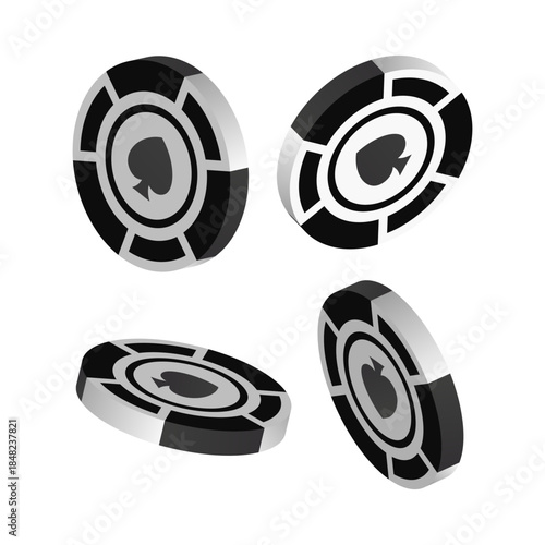 Isometric Poker Chips set with Card Suits isolated on white background