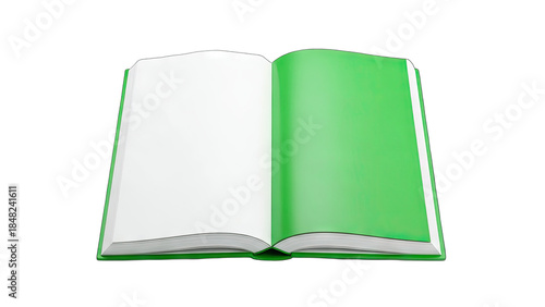 Open Book with Green Cover on White Background