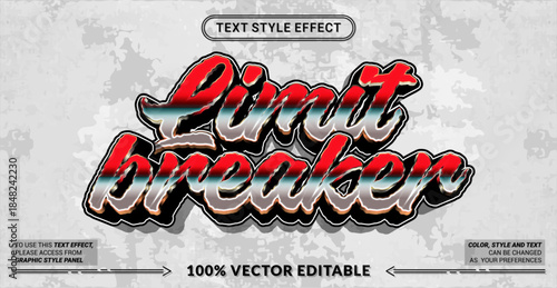 Editable text effect vector “Limit Breakers” featuring bold typography, strong contrast colors, and a powerful style that represents courage, intensity, and unstoppable energy.