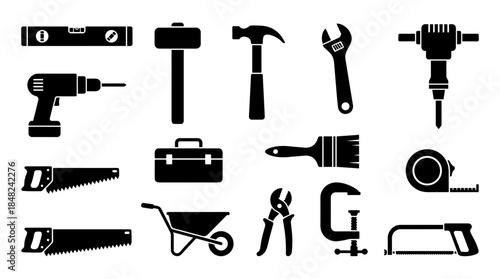 Construction Repair Tools Silhouettes Set Collection for Home Improvement and Diy Projects