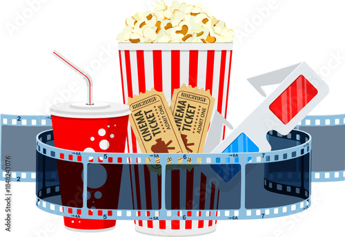 cinema auditorium with seats and popcorn