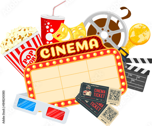 cinema auditorium with seats and popcorn