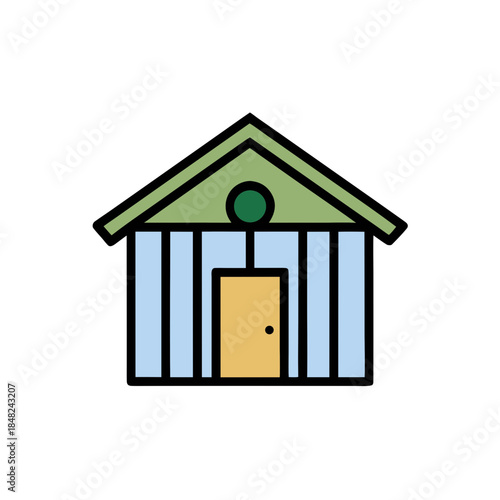 Minimalist building icon with columns and gable roof