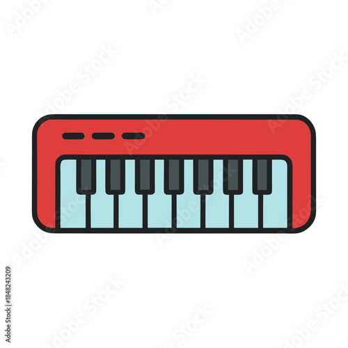 A vibrant red toy piano or mini electronic keyboard for children's musical education