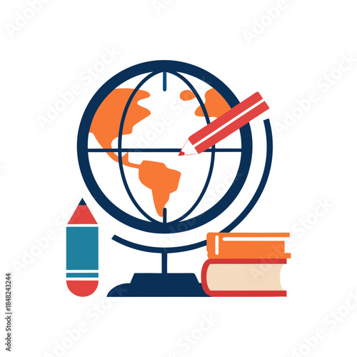 Studying geography and global knowledge with essential tools like books and a globe