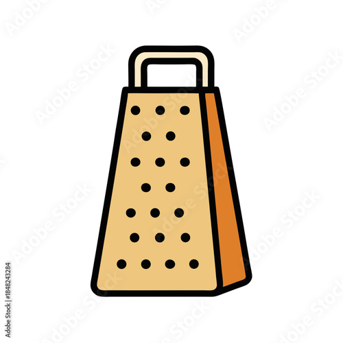 A simple cartoon illustration of a common kitchen cheese grater for culinary tasks
