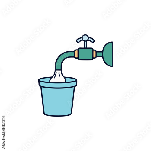 Water flowing from faucet into bucket illustration