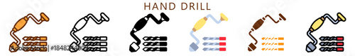 Hand Drill Multi Style Icon, Flat, Line, Glyph, Lineal, Dual Tone. Relate To Carpentry, Wood Industry. Use For Modern Concept, Ui, Ux Web And App Development.