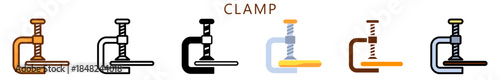 Clamp Multi Style Icon, Flat, Line, Glyph, Lineal, Dual Tone. Relate To Carpentry, Wood Industry. Use For Modern Concept, Ui, Ux Web And App Development.