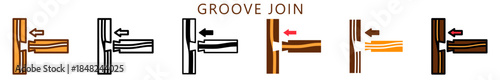 Groove Join Multi Style Icon, Flat, Line, Glyph, Lineal, Dual Tone. Relate To Carpentry, Wood Industry. Use For Modern Concept, Ui, Ux Web And App Development.