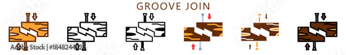 Groove Join Multi Style Icon, Flat, Line, Glyph, Lineal, Dual Tone. Relate To Carpentry, Wood Industry. Use For Modern Concept, Ui, Ux Web And App Development.