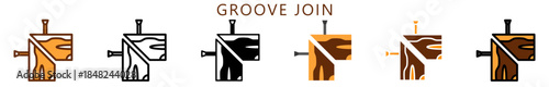 Groove Join Multi Style Icon, Flat, Line, Glyph, Lineal, Dual Tone. Relate To Carpentry, Wood Industry. Use For Modern Concept, Ui, Ux Web And App Development.
