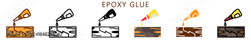 Epoxy Glue Multi Style Icon, Flat, Line, Glyph, Lineal, Dual Tone. Relate To Carpentry, Wood Industry. Use For Modern Concept, Ui, Ux Web And App Development.