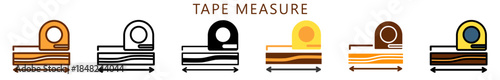 Tape Measure Multi Style Icon, Flat, Line, Glyph, Lineal, Dual Tone. Relate To Carpentry, Wood Industry. Use For Modern Concept, Ui, Ux Web And App Development.