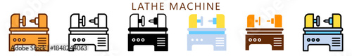 Lathe Machine Multi Style Icon, Flat, Line, Glyph, Lineal, Dual Tone. Relate To Carpentry, Wood Industry. Use For Modern Concept, Ui, Ux Web And App Development.