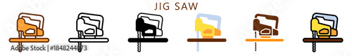 Jig Saw Multi Style Icon, Flat, Line, Glyph, Lineal, Dual Tone. Relate To Carpentry, Wood Industry. Use For Modern Concept, Ui, Ux Web And App Development.