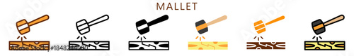 Mallet Multi Style Icon, Flat, Line, Glyph, Lineal, Dual Tone. Relate To Carpentry, Wood Industry. Use For Modern Concept, Ui, Ux Web And App Development.