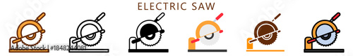 Electric Saw Multi Style Icon, Flat, Line, Glyph, Lineal, Dual Tone. Relate To Carpentry, Wood Industry. Use For Modern Concept, Ui, Ux Web And App Development.