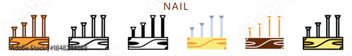 Nail Multi Style Icon, Flat, Line, Glyph, Lineal, Dual Tone. Relate To Carpentry, Wood Industry. Use For Modern Concept, Ui, Ux Web And App Development.