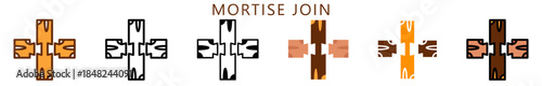 Mortise Join Multi Style Icon, Flat, Line, Glyph, Lineal, Dual Tone. Relate To Carpentry, Wood Industry. Use For Modern Concept, Ui, Ux Web And App Development.