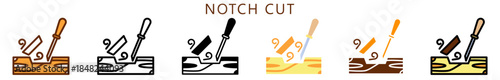 Notch Cut Multi Style Icon, Flat, Line, Glyph, Lineal, Dual Tone. Relate To Carpentry, Wood Industry. Use For Modern Concept, Ui, Ux Web And App Development.