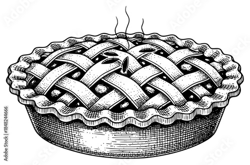 a drawing of a pie with apples in a basket, apple, basket, black, drawing, illustration, picture, pie, against transparent background