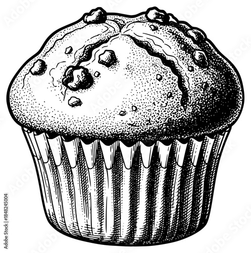 a black and white drawing of a muffin in ink, black, cupcake, drawing, illustration, ink, muffin, sketch, against transparent background