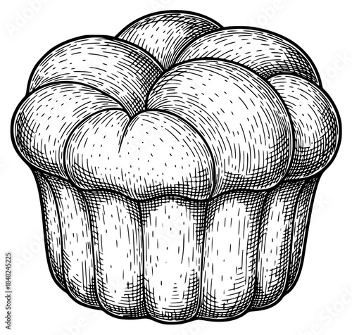 a black and white drawing of a loaf of bread or muffin, black, bread, bun, cupcake, drawing, illustration, loaf, muffin, pencil, against transparent background