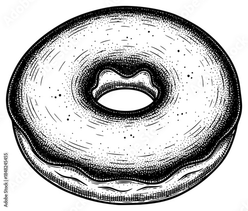 a black and white drawing of a donut with sprinkles and frosting, bagel, black, donut, doughnut, drawing, frosting, illustration, ink, picture, sprinkle, against transparent background