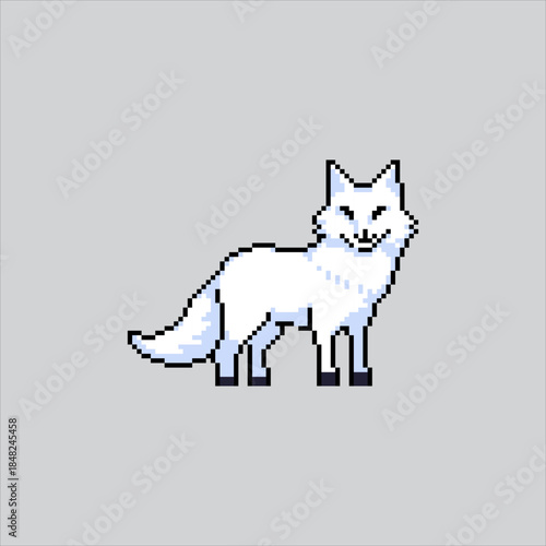 Pixel art illustration White Arctic Fox. Pixelated Arctic Fox Animal. White Arctic Fox Animal Icon pixelated for the pixel art game and icon for website and video game. old school retro.