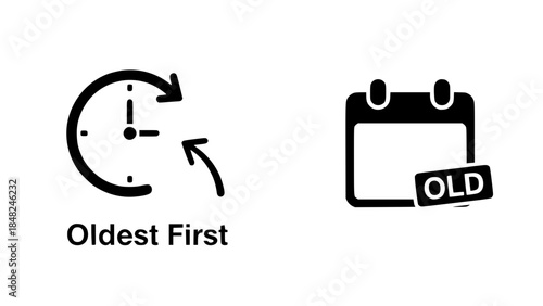 Clock indicator spins near calendar labeled old representing age or calendar icon signifies past events reflecting history or time