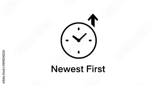 Clock symbol shows time going up in a modern design or Clock icon signifies recent activity in a minimalist scene