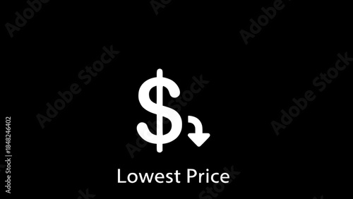 Dollar icon declining depicts financial reduction in a minimalistic setting or dollar symbol falling signifies economic recession on black background