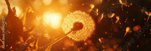 Dandelion In Field At Sunset - Freedom to Wish