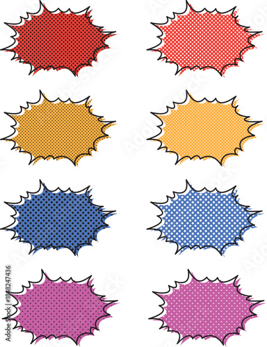 Retro comic speech bubble set. Halftone pop art style sticker,price sticker