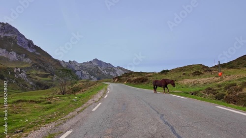 Driving up the Col du Soulor, France. Mountain pass in the Pyrenees. Part of the Tour de France and a popular spot for bird watching during the fall raptor migration.