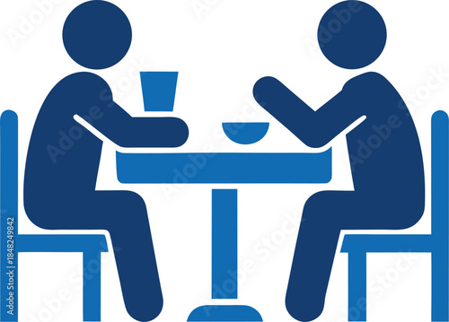 Diner People Eating Table Flat Vector Illustration on White Background