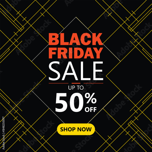 Black Friday Sale Banner with Percent Discount. Ideal for ecommerce, retail advertising, and promotional banners.