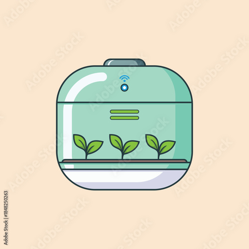 Smart Indoor Hydroponic Garden with IoT Monitoring. Concept of smart home gardening, sustainable food production, and modern agriculture technology.